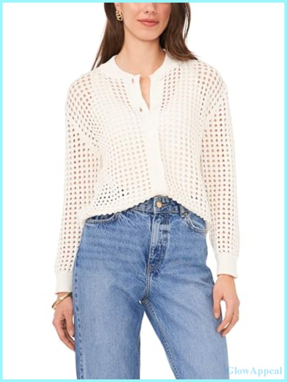 Crochet Cardigans for Women Spring Summer Beach Sweater Button Up Crew Neck